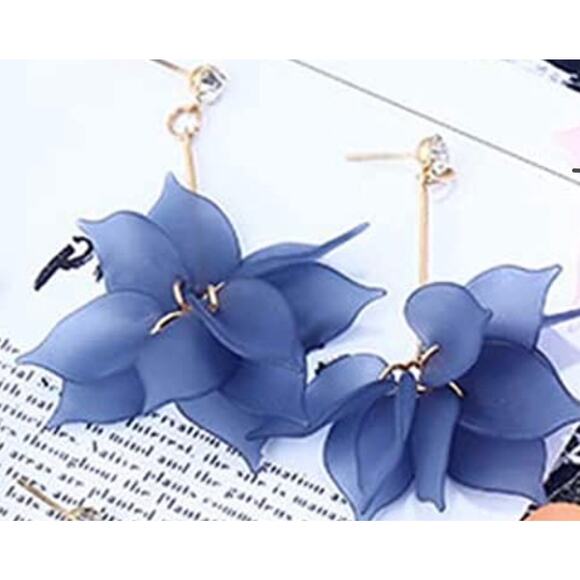 Acrylic Flower Petal Rhinestone Earrings - Picture 1 of 1